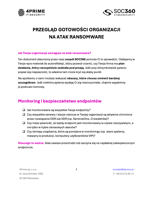 Przegląd gotowości organizacji na atak ransomware